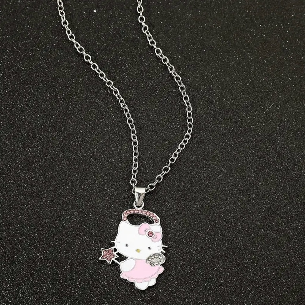 Hello Kitty Officially Licensed Charm Rhinestone Necklace Silver Chain